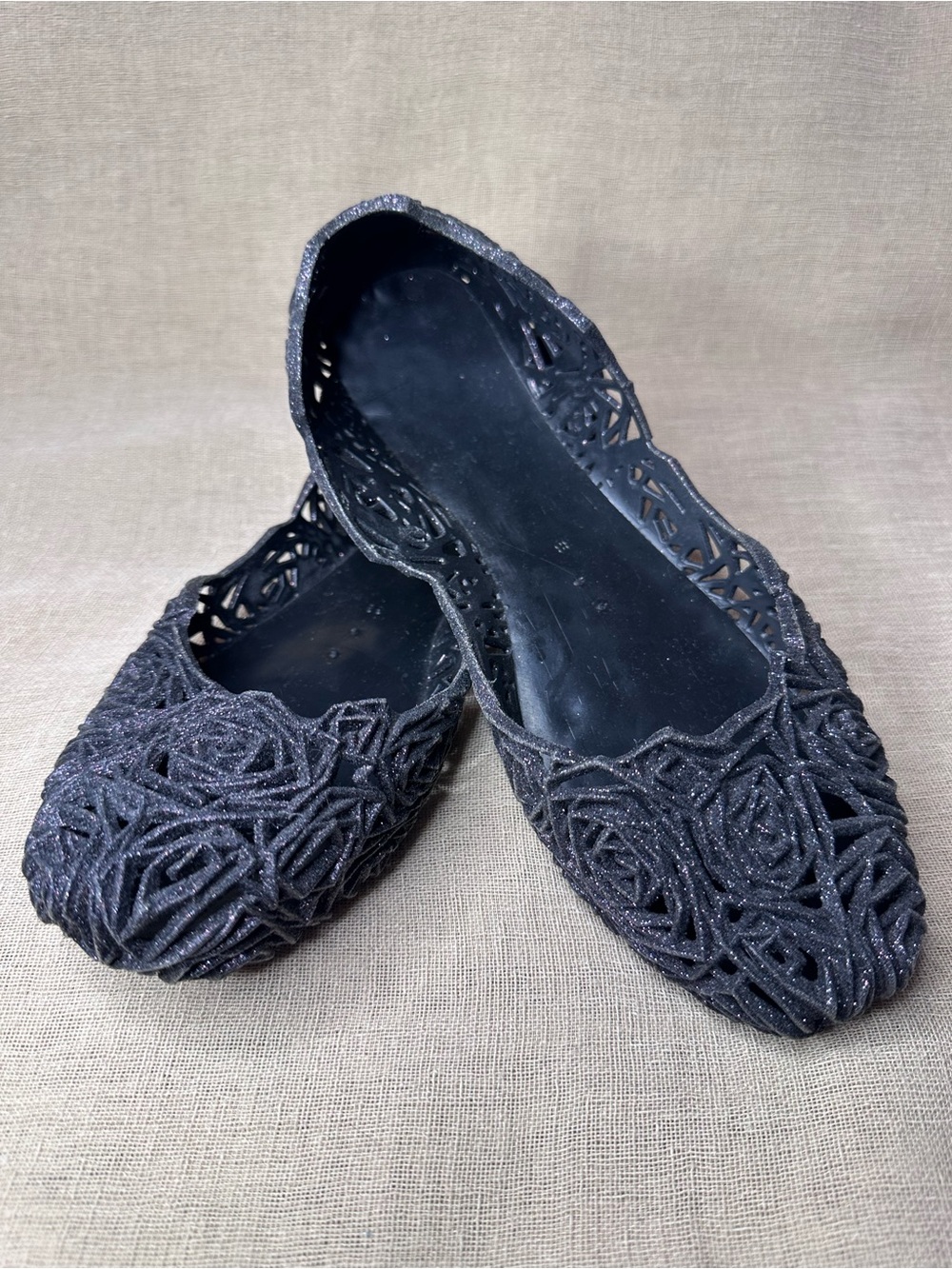 Melissa + Campana Rosette Jelly Ballet Flats, Sz 9